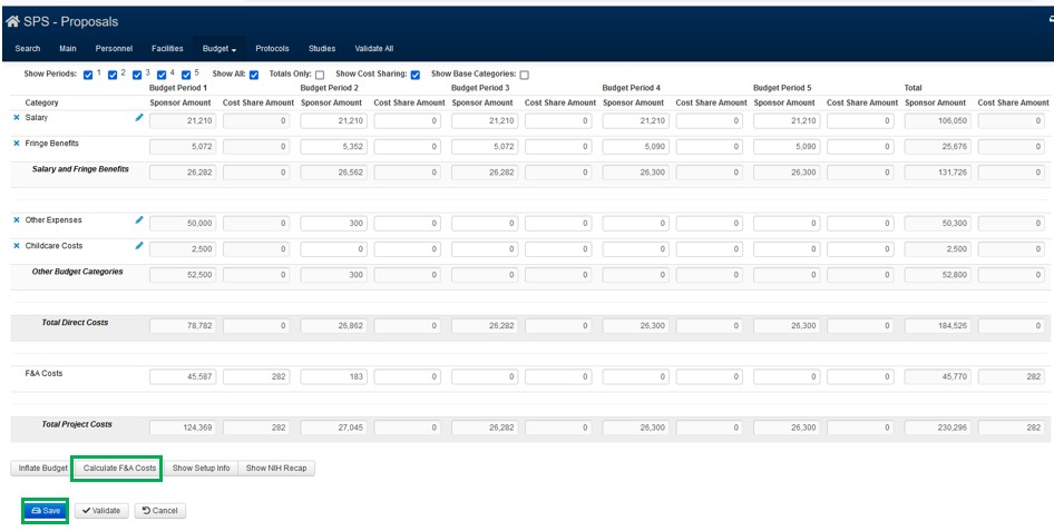 calculate f&a costs